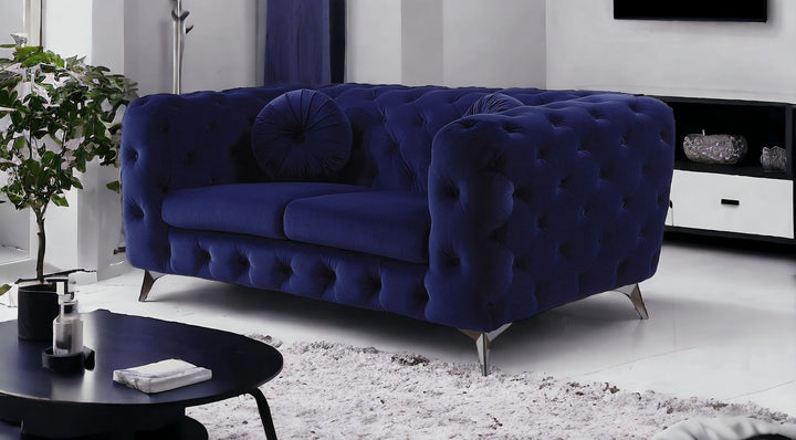 72" Blue And Silver Velvet Loveseat