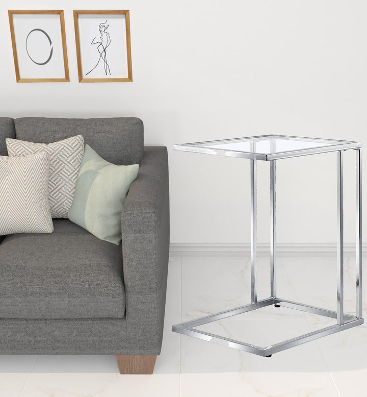 25" Chrome And Clear Glass Square End Table