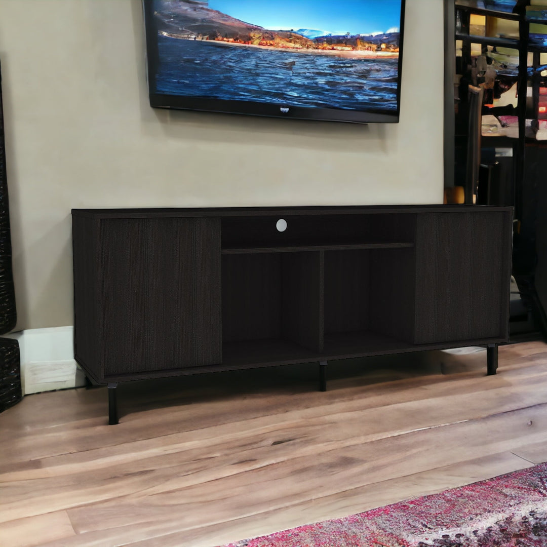 59" Brown and Black Cabinet Enclosed Storage TV Stand