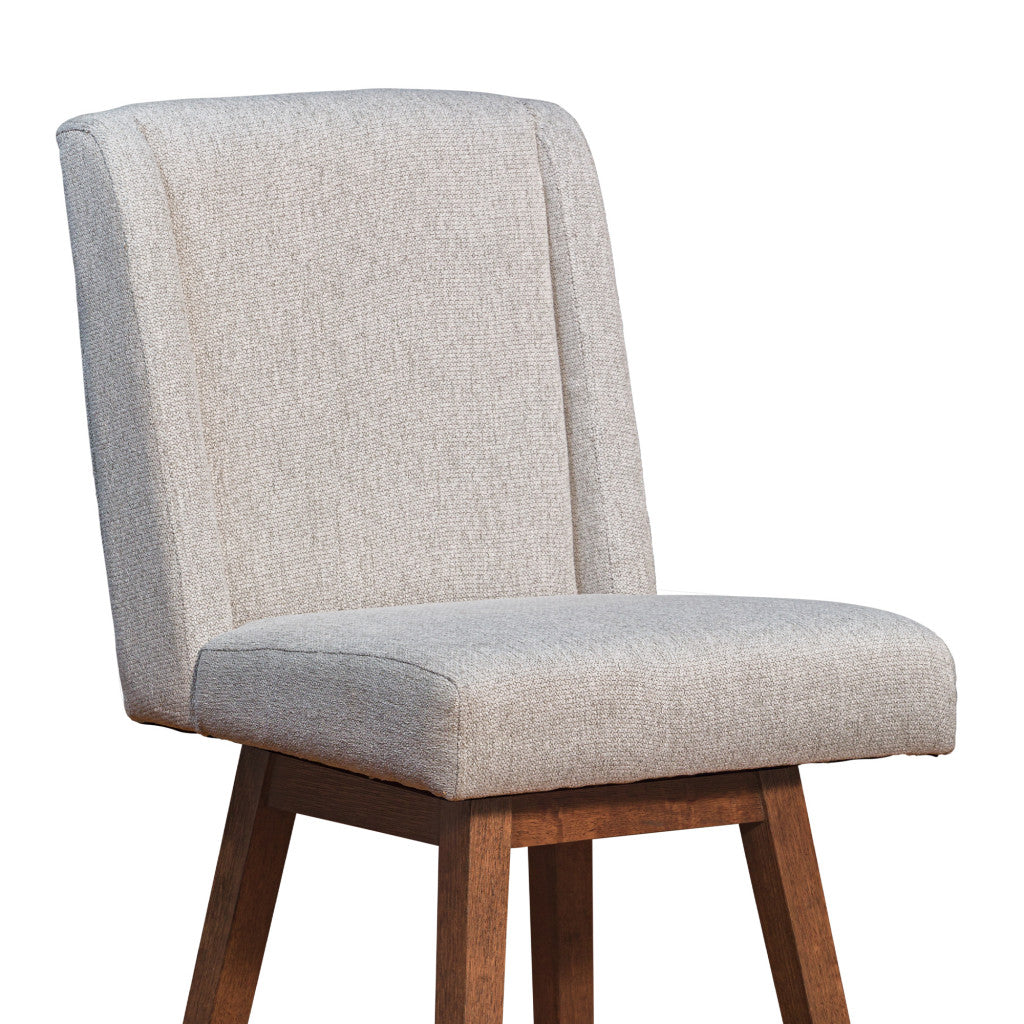 30" Taupe And Brown Solid Wood Swivel Bar Chair