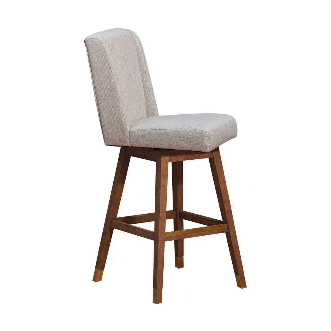 30" Taupe And Brown Solid Wood Swivel Bar Chair