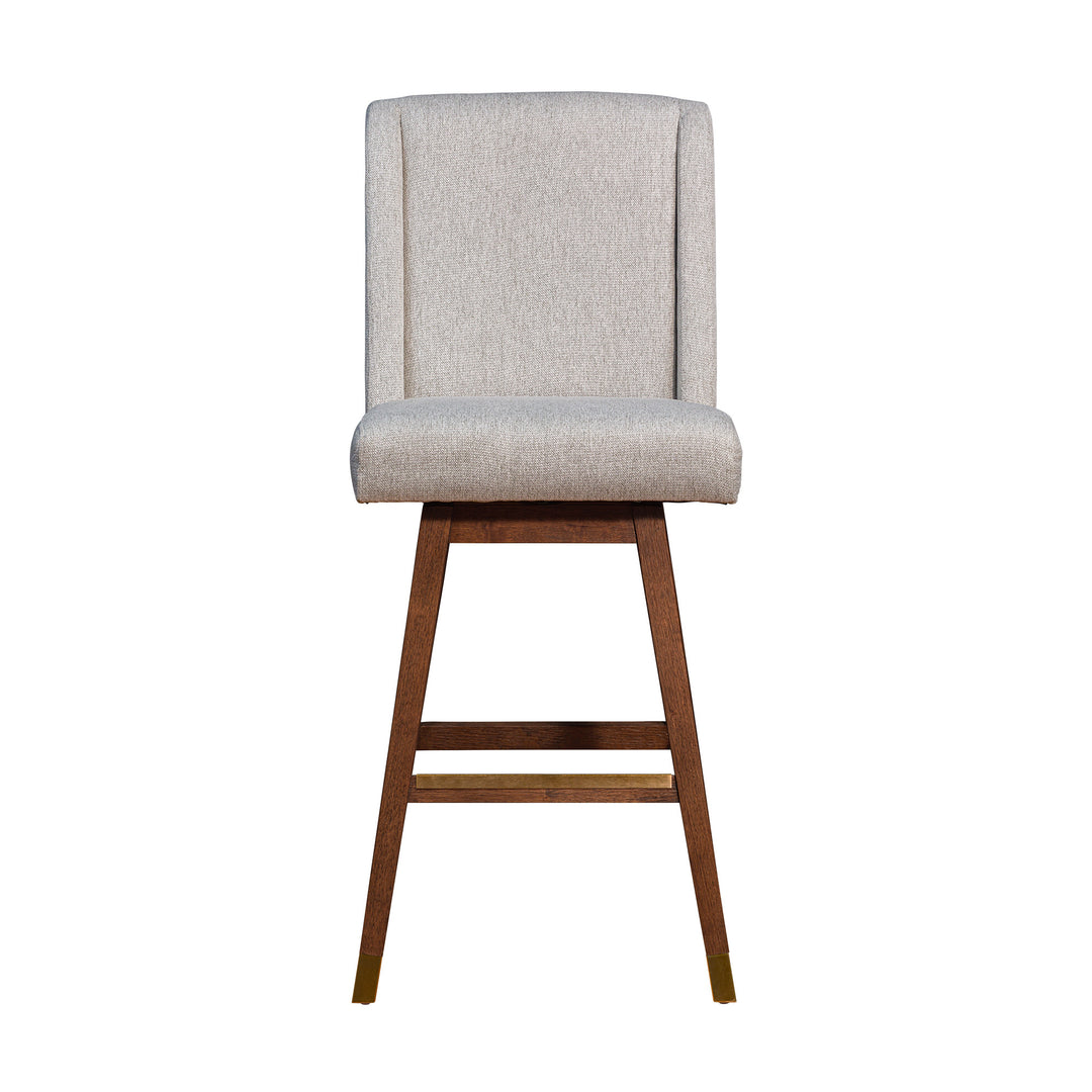 30" Taupe And Brown Solid Wood Swivel Bar Chair