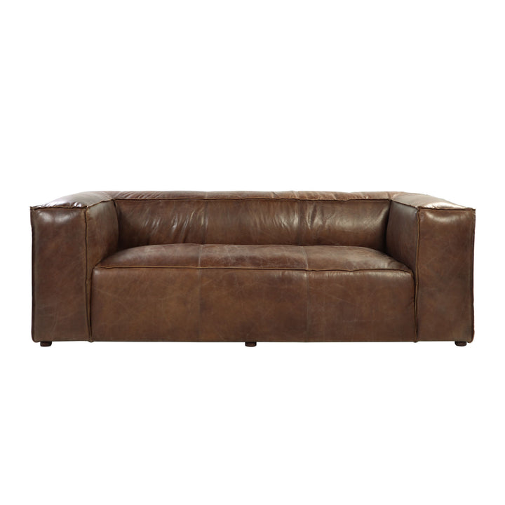 98" Brown Top Grain Leather And Black Sofa