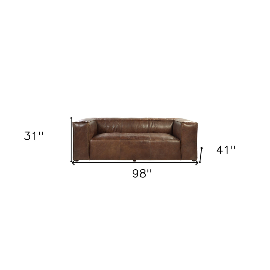 98" Brown Top Grain Leather And Black Sofa