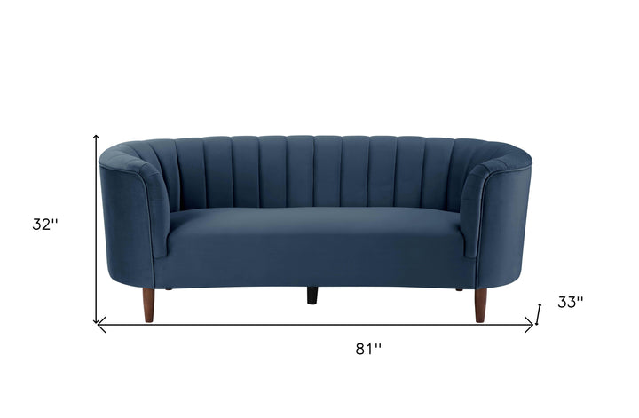 81" Blue Velvet And Black Sofa