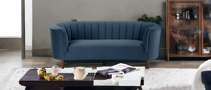 81" Blue Velvet And Black Sofa