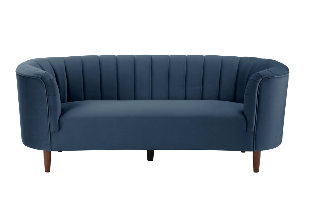 81" Blue Velvet And Black Sofa