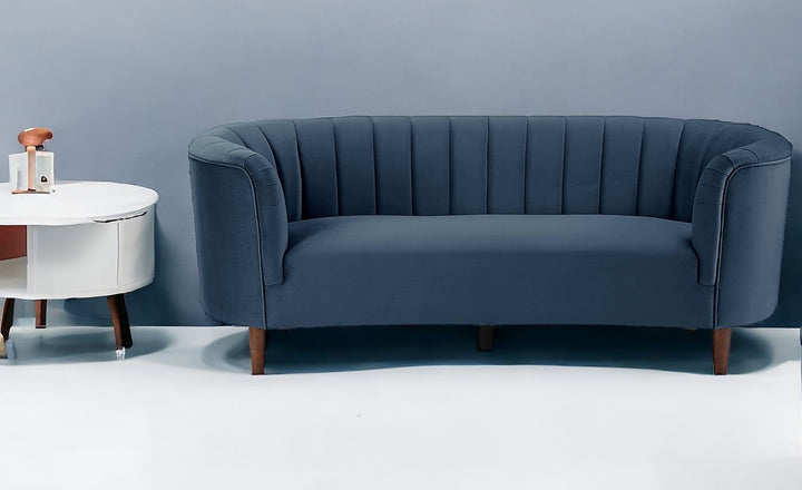 81" Blue Velvet And Black Sofa