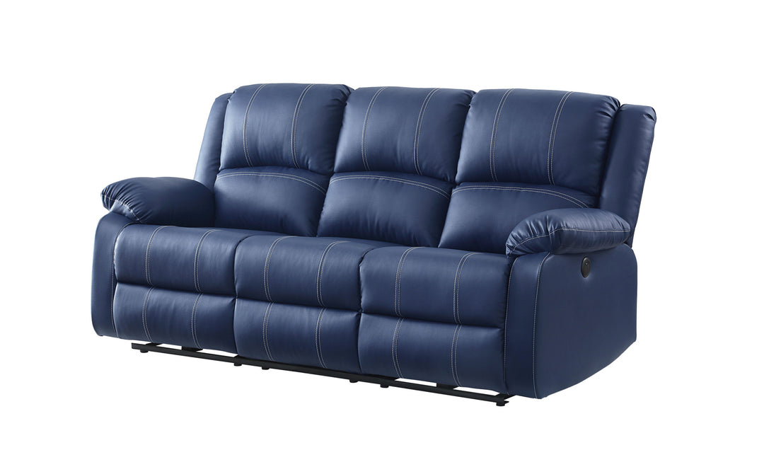 81" Blue And Black Faux Leather Reclining USB Sofa