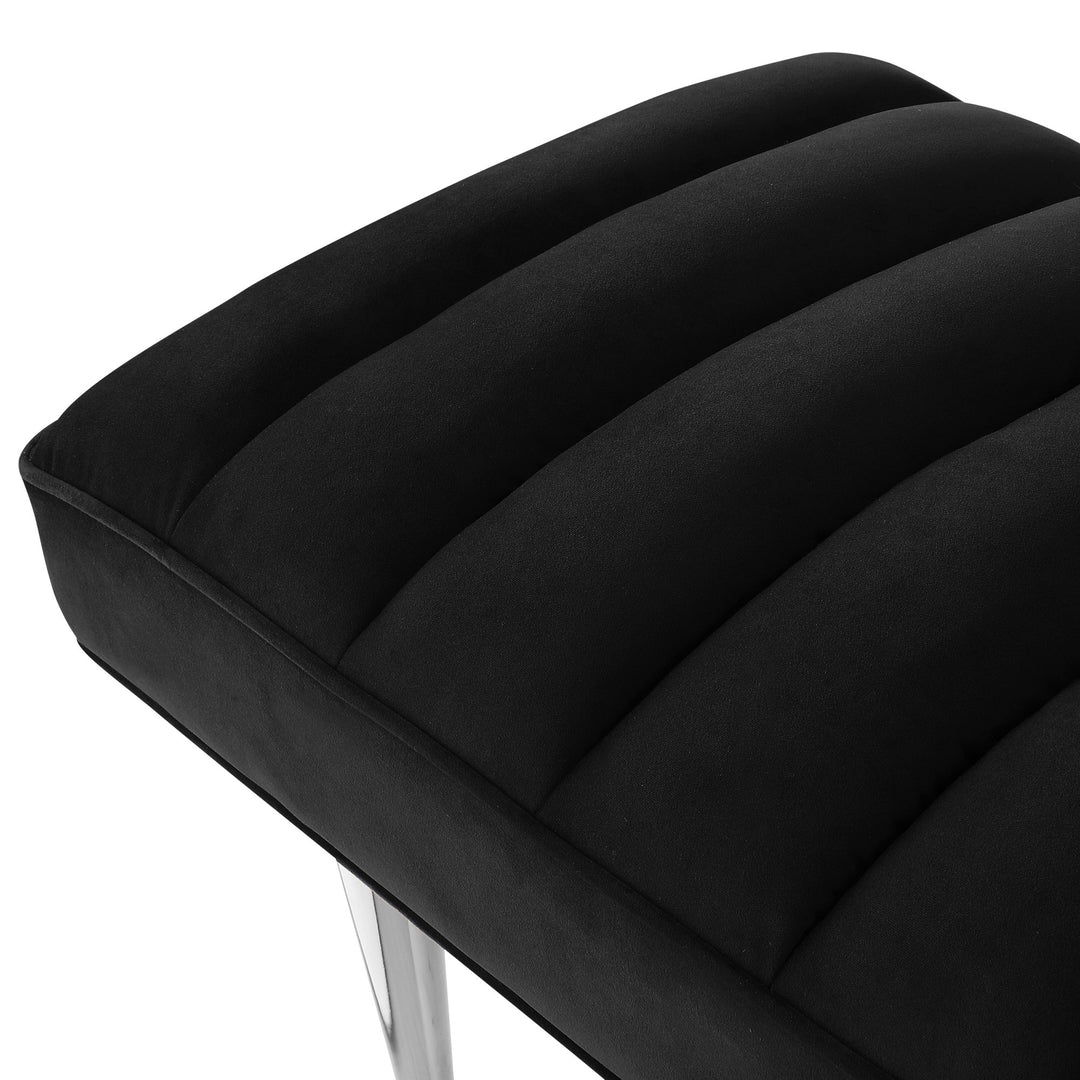 53" Black And Silver Upholstered Velvet Bench