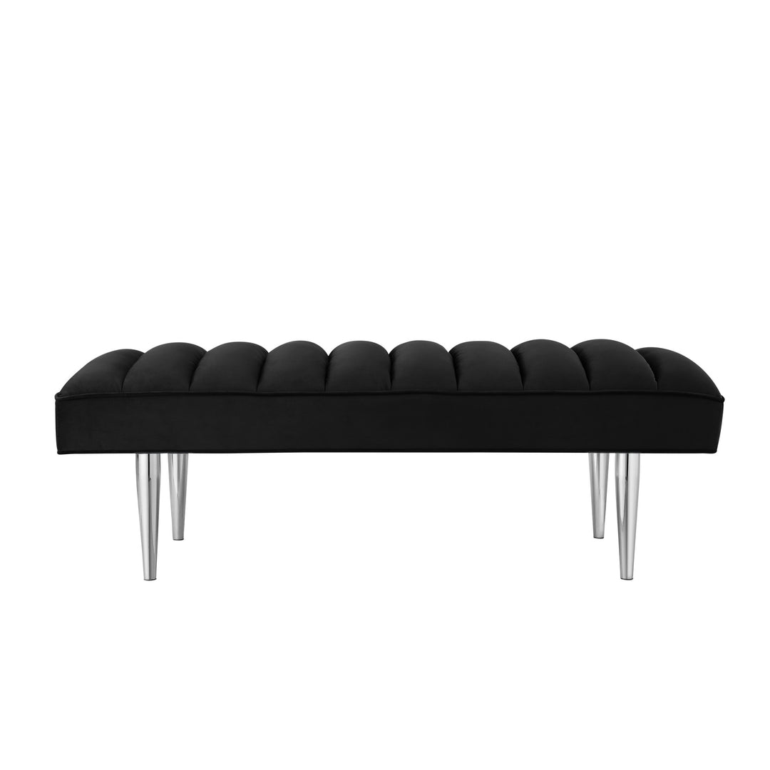 53" Black And Silver Upholstered Velvet Bench