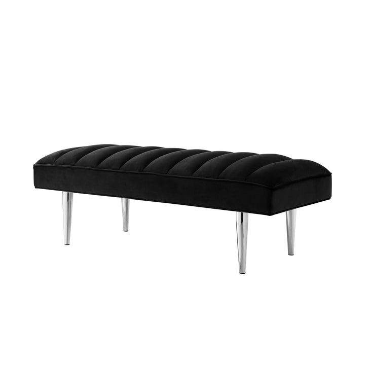 53" Black And Silver Upholstered Velvet Bench