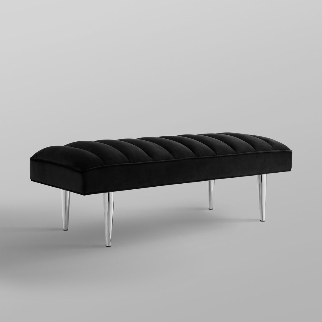 53" Black And Silver Upholstered Velvet Bench