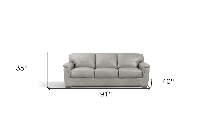 91" Gray Leather And Black Sofa