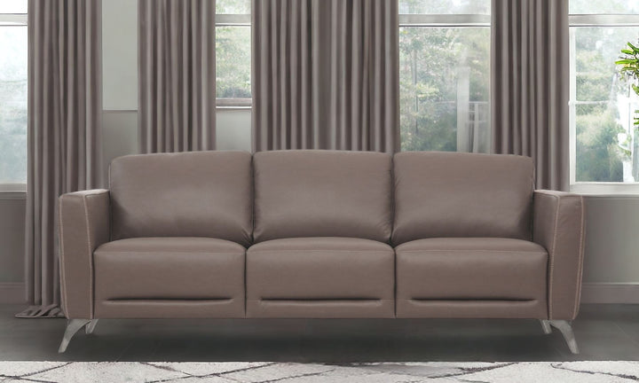 83" Taupe Leather And Black Sofa