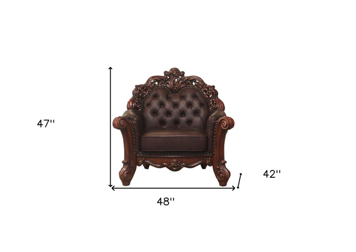 48" Dark Brown Faux Leather Tufted Club Chair