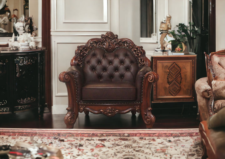 48" Dark Brown Faux Leather Tufted Club Chair