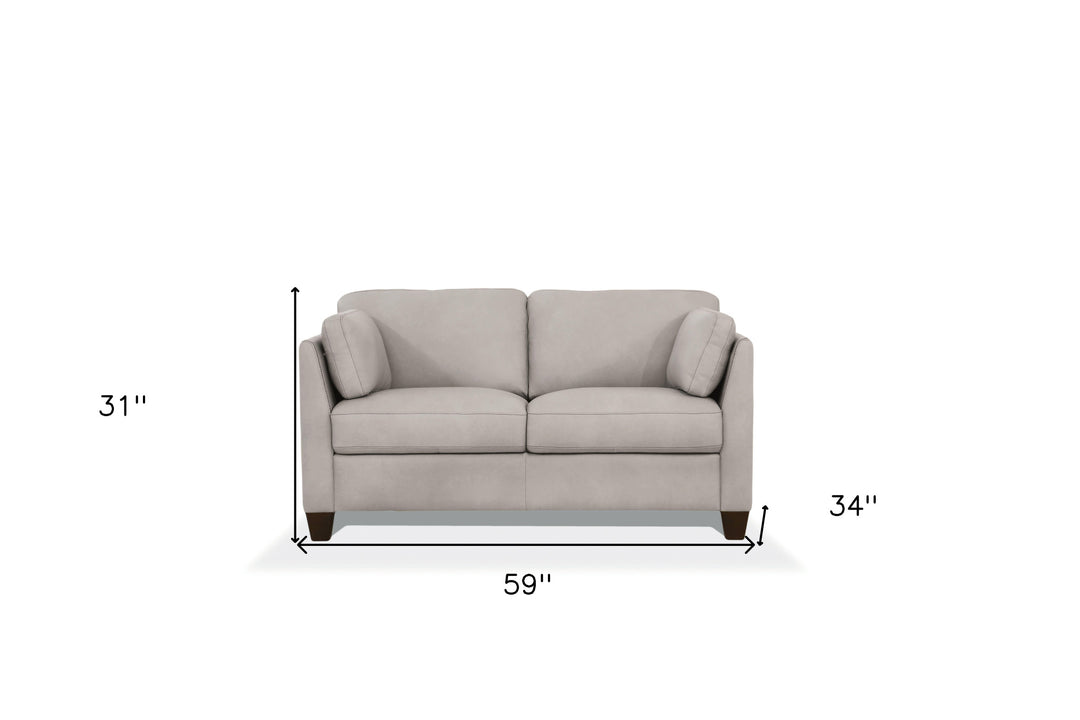 59" Dusty White And Brown Leather Loveseat