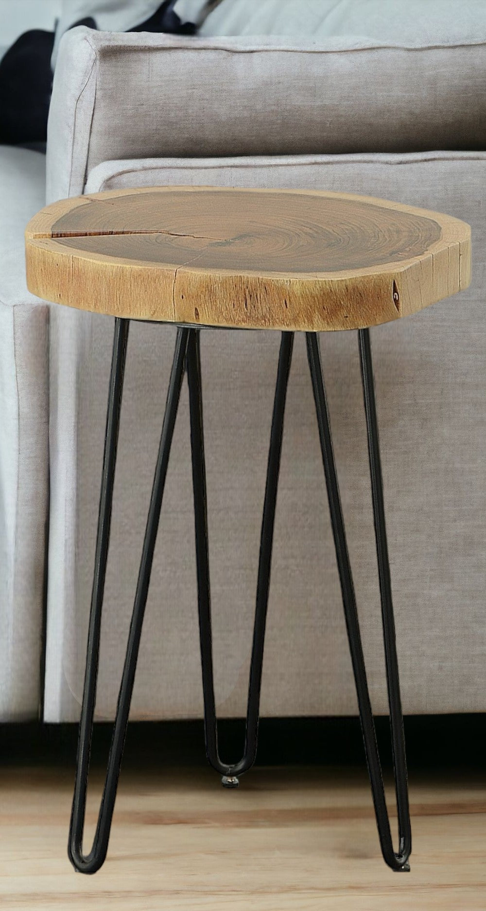 26" Black And Natural Solid Wood Live Edge Round End Table