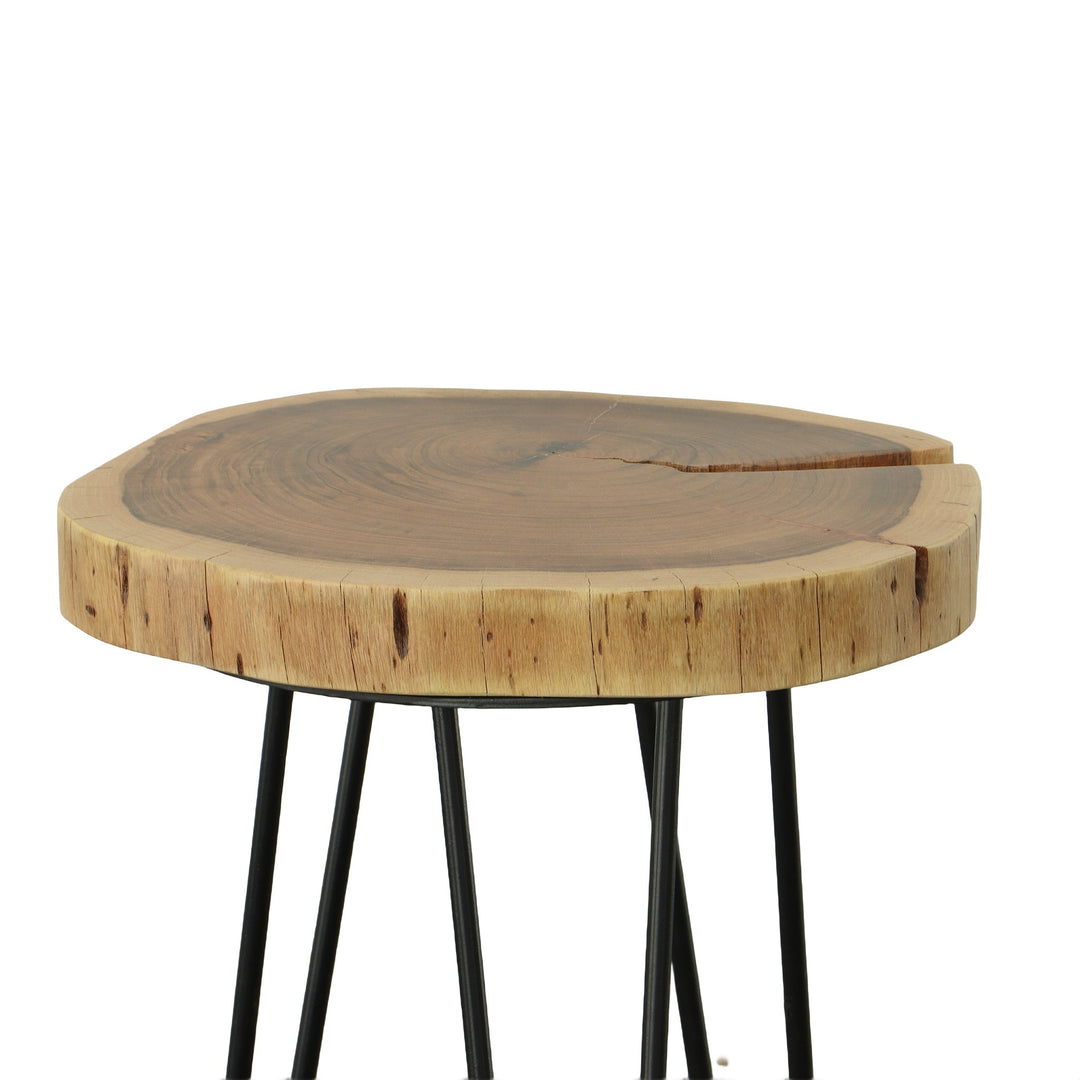 26" Black And Natural Solid Wood Live Edge Round End Table