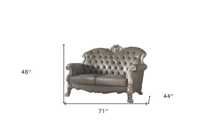 71" Patina And Bone Faux Leather Loveseat and Toss Pillows