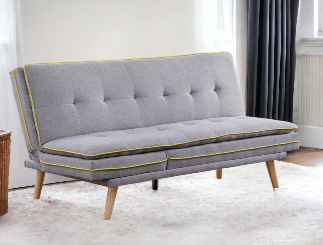 72" Gray Linen And Brown Sofa