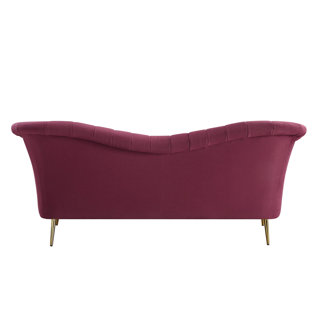 80" Red And Gold Velvet Sofa