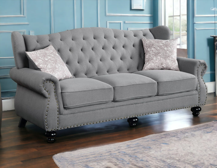 86" Gray And Black Sofa With Two Toss Pillows