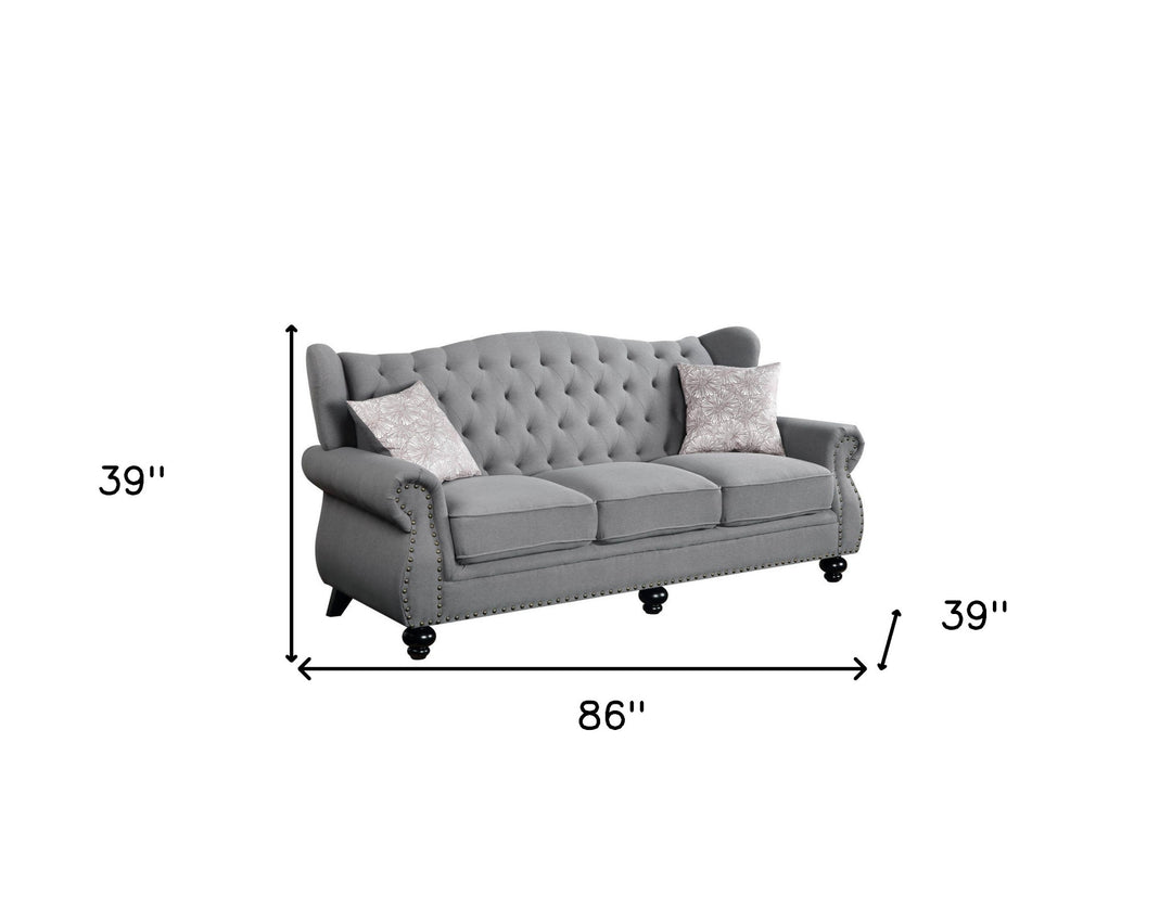 86" Gray And Black Sofa With Two Toss Pillows