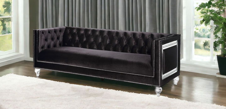 89" Black And Clear Velvet Sofa And Toss Pillows