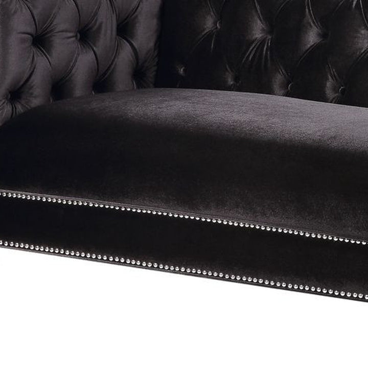 89" Black And Clear Velvet Sofa And Toss Pillows