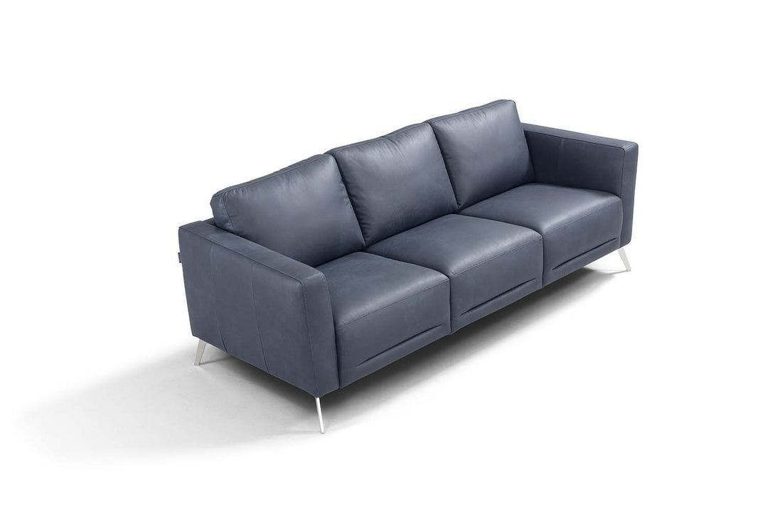 85" Blue Leather And Black Sofa