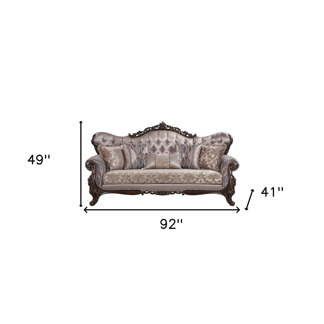 92" Champagne Imitation silk Sofa With Five Toss Pillows