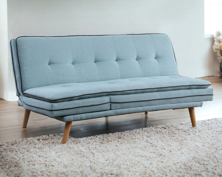 72" Blue Linen And Brown Sofa