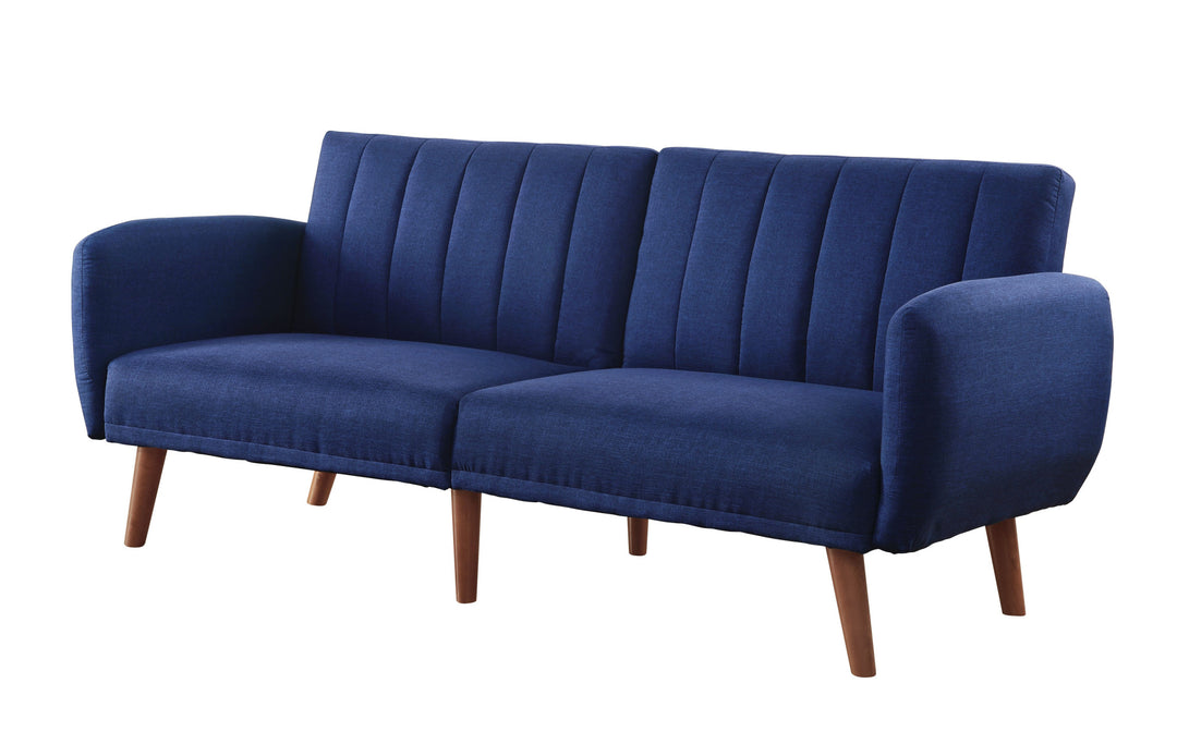 76" Blue Linen And Wood Brown Sleeper Sofa