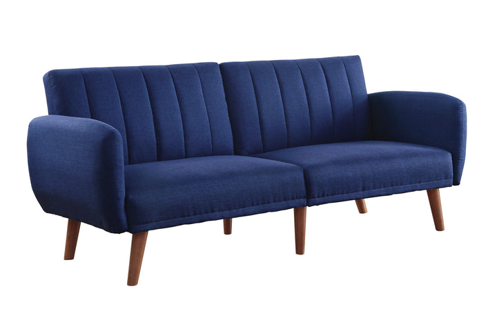 76" Blue Linen And Wood Brown Sleeper Sofa