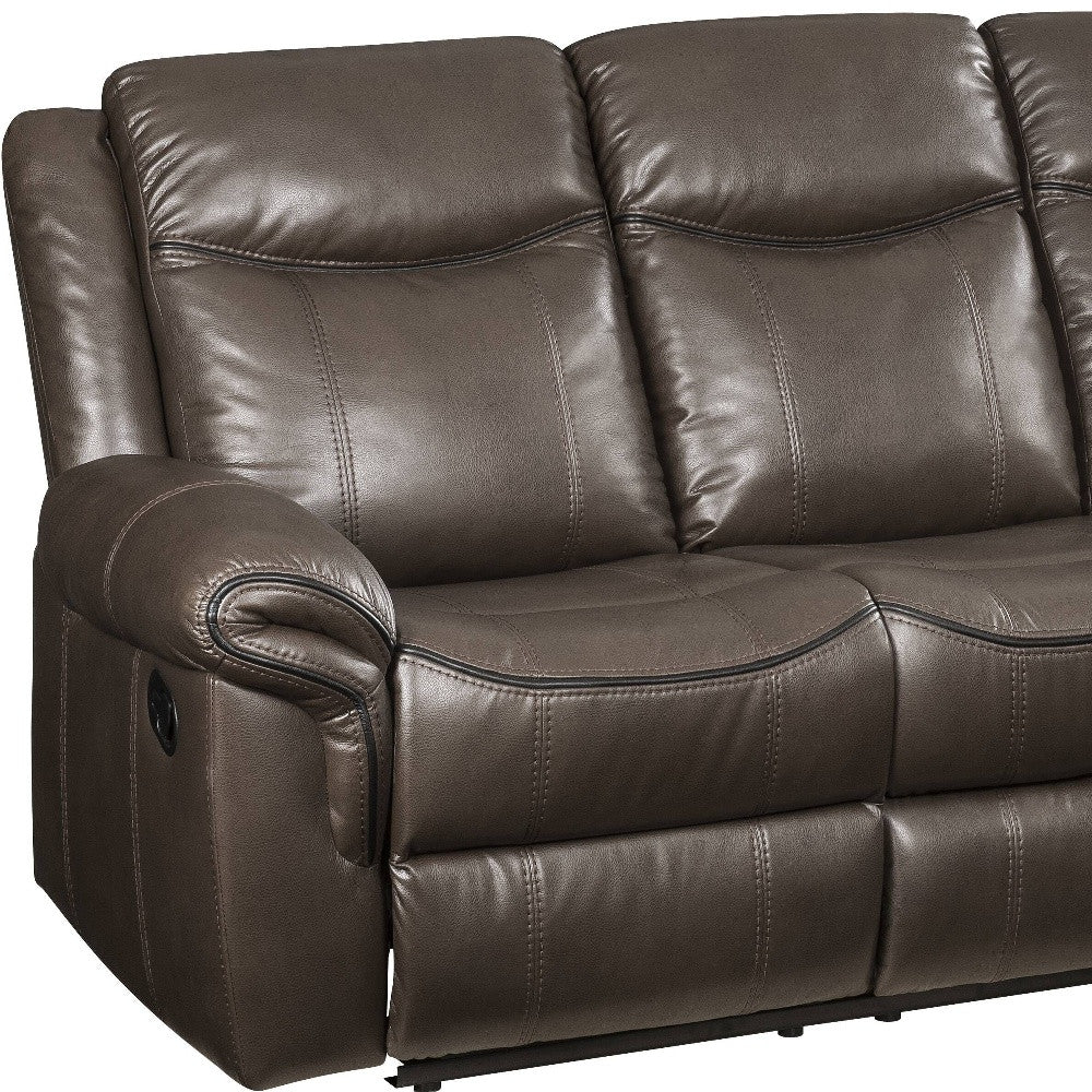 89" Brown And Black Faux Leather Reclining USB Sofa