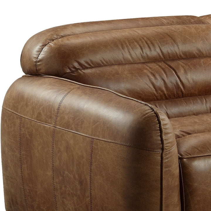 95" Cocoa Top Grain Leather And Black Sofa