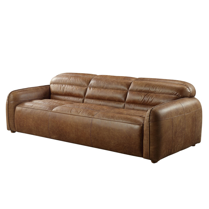 95" Cocoa Top Grain Leather And Black Sofa