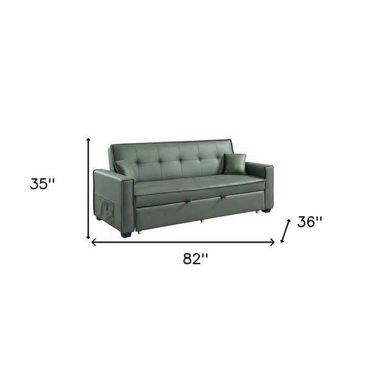 82" Green Velvet And Black Sleeper Sofa With Two Toss Pillows