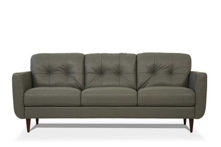 83" Green Leather And Black Sofa