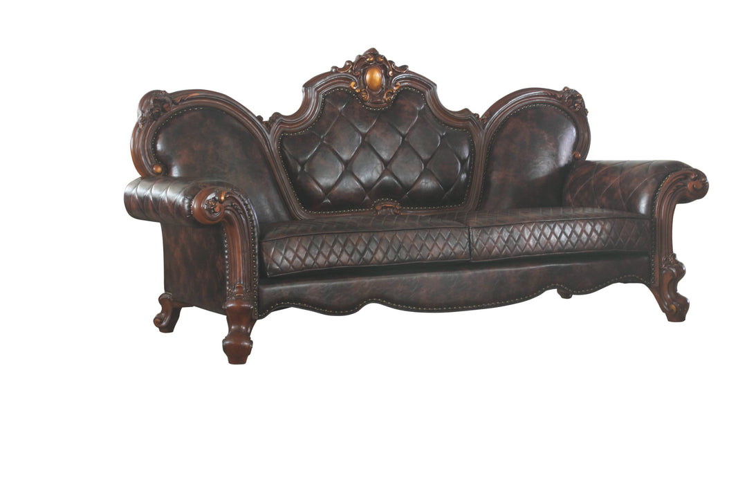 93" Dark Brown Faux Leather Sofa With Three Toss Pillows