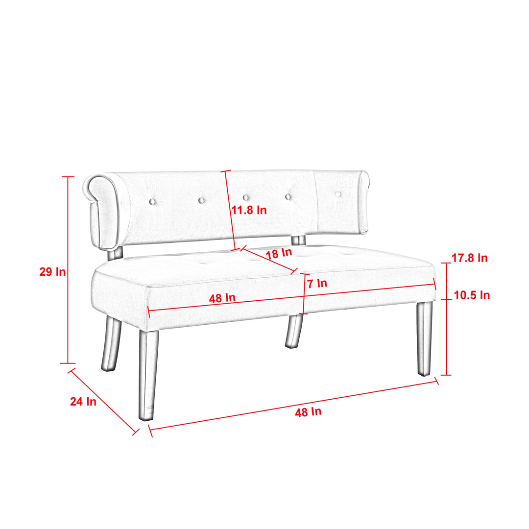 48" Cream And Brown Upholstered Linen Bench