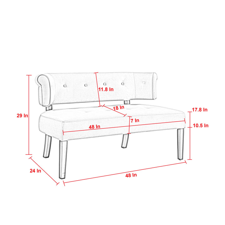 48" Cream And Brown Upholstered Linen Bench