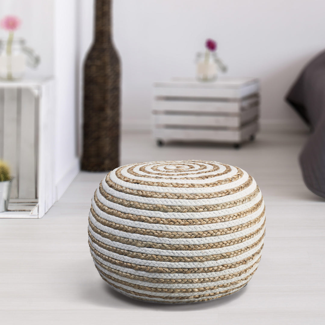 20" White Jute Ottoman