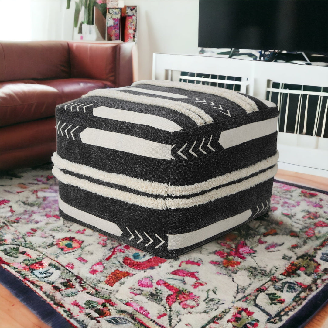 18" Black 100% Cotton Ottoman