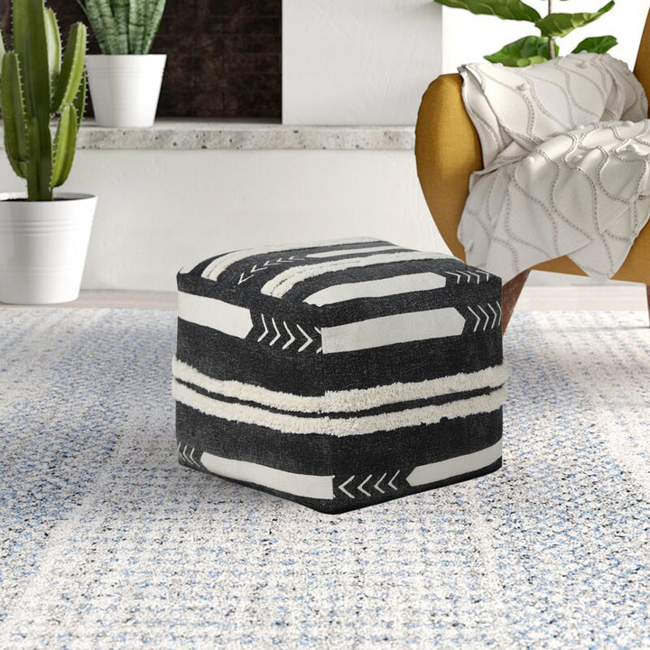 18" Black 100% Cotton Ottoman