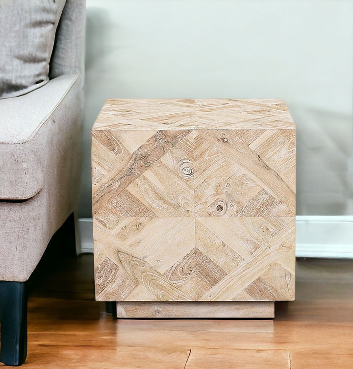 20" Tan Solid Wood Square End Table