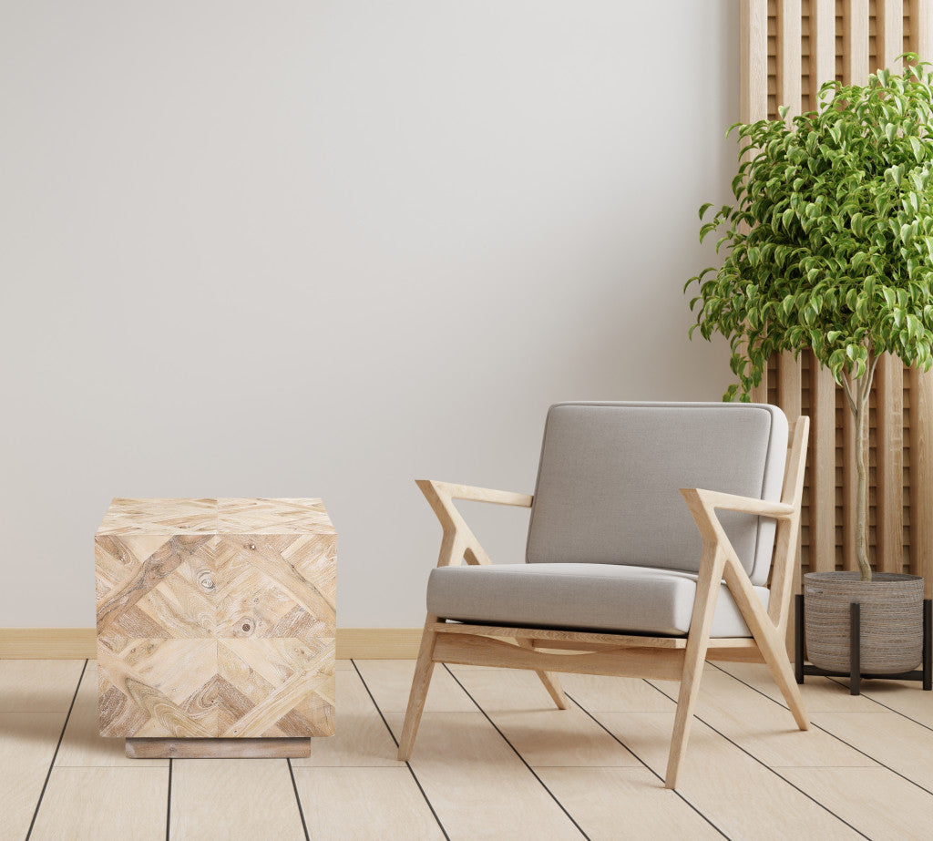 20" Tan Solid Wood Square End Table