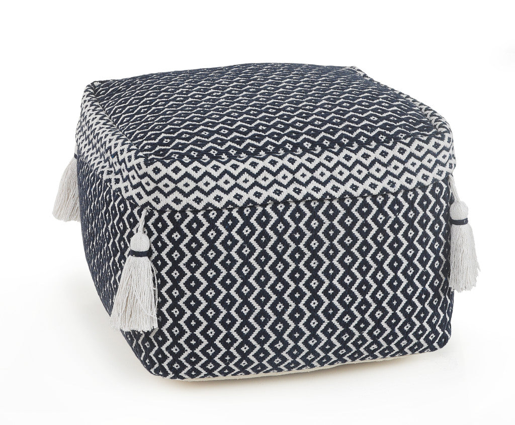 18" Blue 100% Cotton Ottoman